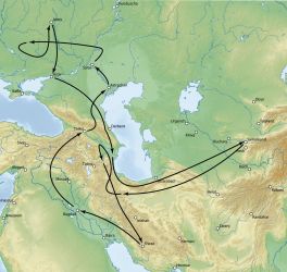 نقشه حرکت سپاهیان تیمور که منجر به فتح طبرستان شد