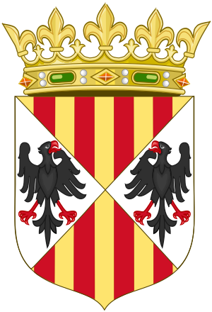 Arms of the Aragonese Kings of Sicily(Crowned).svg