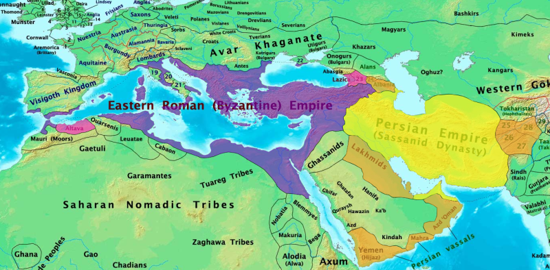 پرونده:Byzantine and Sassanid Empires in 600 CE.png