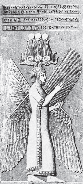 پرونده:Winged genius relief (Pasargadae) by Charles Texier.png